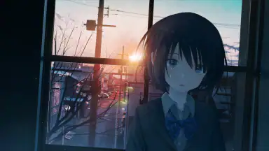 阳光窗边的女孩，四周房间一片昏暗