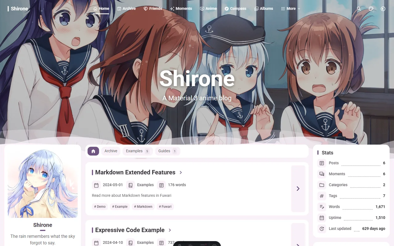Shirone 主题首页预览